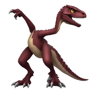 Maroon edgy badass modern sexy handsome punk velociraptor-dragon-Digimon, full body sticker