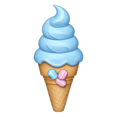 ice cream cone with pastel blue scoop and a star-shaped candy sticker