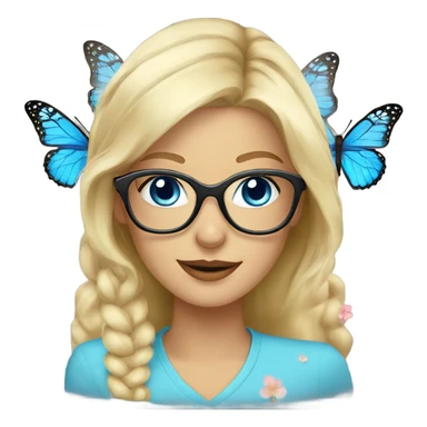 Gorgeous blond lady blue eyes with flowers and butterflies wearing glasses  sticker