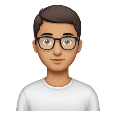 Yong arabic with short air cut. He have glasses sticker