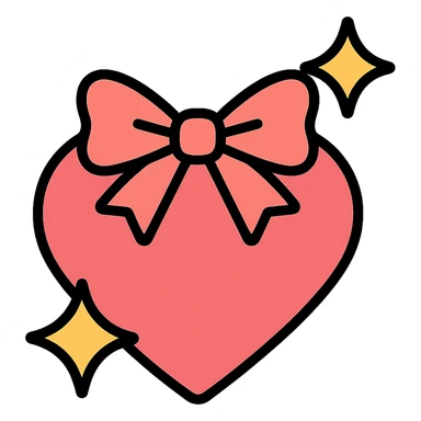 tiny red heart with a bow, pastel red enamel, sparkling gems, soft glowing effect sticker