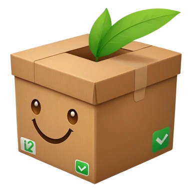 a brown box with green checkbox in the corner sticker