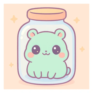 a cute animal inside a glass jar, cartoon style, kawaii, colorful, soft lines sticker