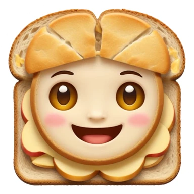 apple style baby emoji head between two horizontal slices of bread like a sandwich, clear smiling face, no extra elements sticker