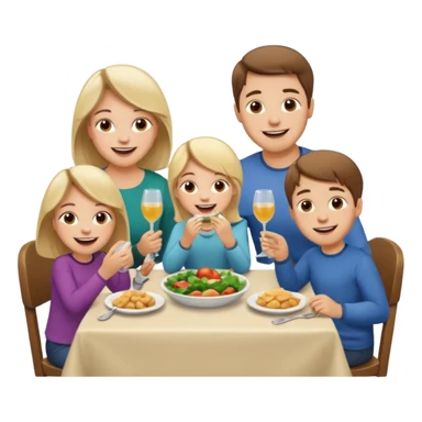 Family eating dinner and laughing together. Husband, wife, boy and girl (4 years old each) sticker