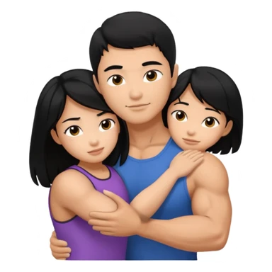 muscle Asian Man black hair hugging girl with black hair sticker