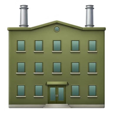 industrial factory building, military olive green color, large windows, industrial doors, no smoke, visually appealing, no weapons, no vehicles, not a house sticker
