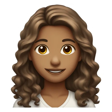 Girl with brown long wavy hair medium skin tone brown eyes smiling sticker