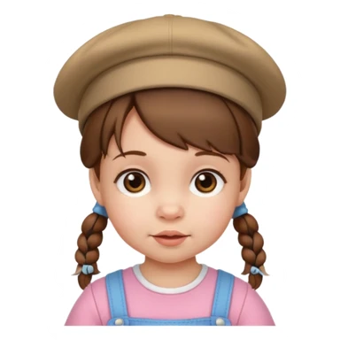 baby girl with brown hair and pigtails with hat sticker
