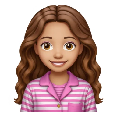 lightskin girl  pink and white striped pajama shirt shirt and long wavy brown brown hair  sticker