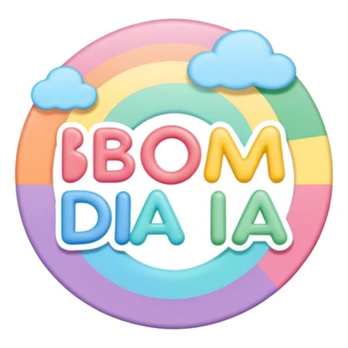 Kawaii sticker art "bom dia " in soft pastel rainbow bold soft letters, transparent PNG, no outline, paper craft style sticker