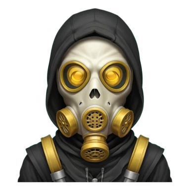 skeleton wearing a gas mask portrait, head and shoulders only, dark hood, glowing eyes inside mask, post-apocalyptic vibe, 3D cartoon, mobile game icon style, clean background, no text, no watermark
 sticker