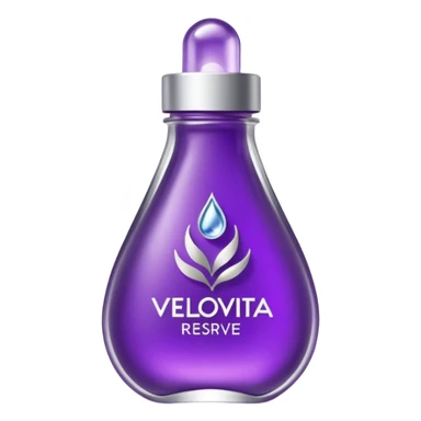 premium modern emoji of VELOVITA RESERVE: small purple wellness shot pouch with silver accents and droplet logo, antioxidant health supplement, sleek high-end look sticker