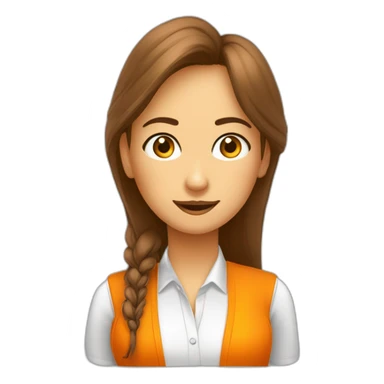 Chico sin bigote y chica trabajan en oficina con computadoras con remera color naranja sticker