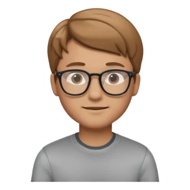 iOS-style emoji of a young man with light brown hair, glasses, casual outfit, friendly expression, memoji style sticker