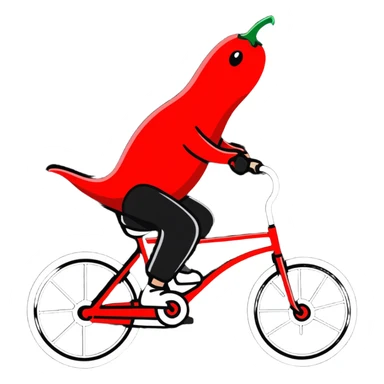 A red chilli person riding a bicycle sticker