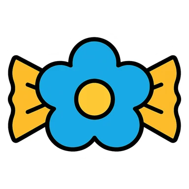 blue flower-shaped candy, isolated on a transparent background, color outline icon style sticker