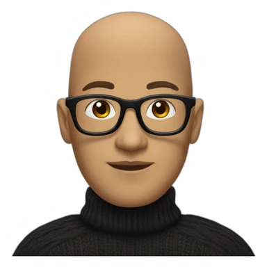 bald individual with an oval-shaped head, dressed in a black turtleneck, and wearing glasses sticker