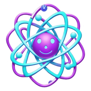 glowing atom, neon purple (#8B5CF6) and cyan (#00E0FF) glow, representing Atom team creativity and innovation, clean tech design, no face, 1:1 aspect ratio sticker