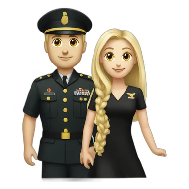 Military blond guy and blond long hair girl in black dress sticker