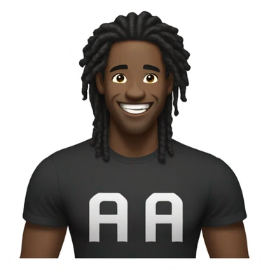 black man- short dread locks-  no facial hair laughing black shirt strong  sticker
