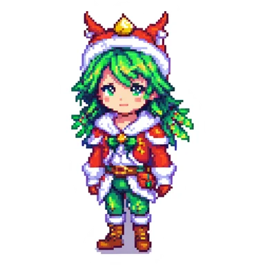 star guardian male character in a festive outfit, different design, pixel art style sticker