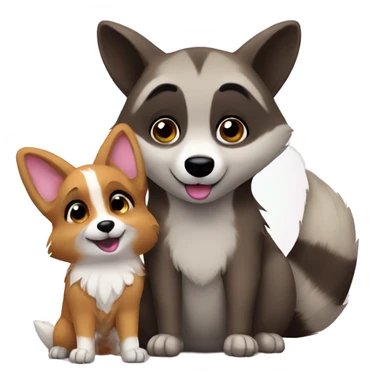a raccoon and a corgi in love sticker