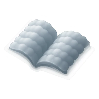 thick open book made entirely of small, very bright white fluffy convex clouds, matte glass style sticker