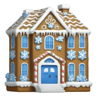 A blue and white gingerbread house sticker