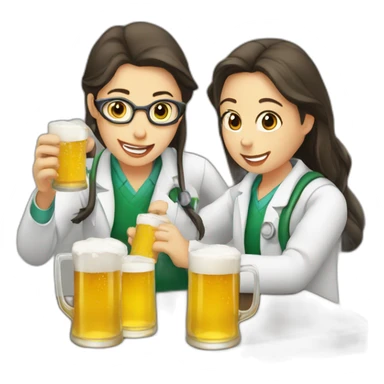 Chemist drinking beer with two Girls sticker