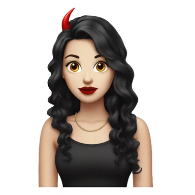 White Girl, red lipstick with red horns with long curly black hair sticker