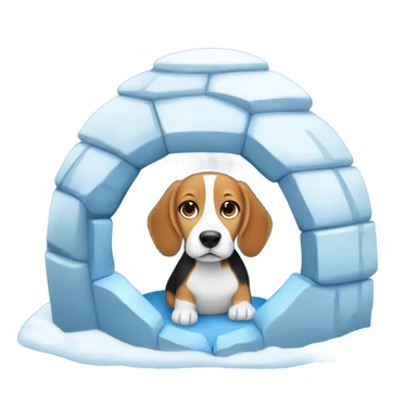Beagle with blue winter clothes in an igloo sticker