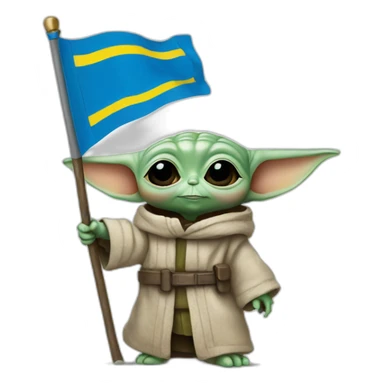 baby yoda holds Ukraine flag sticker