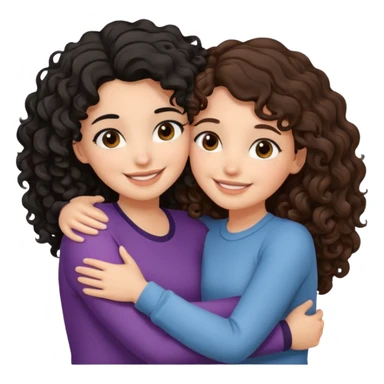 duas meninas lindas uma de cabelo encaracolado e preto e a outra de cabelo castanho ondulado, a darem um abraço de amizade sticker