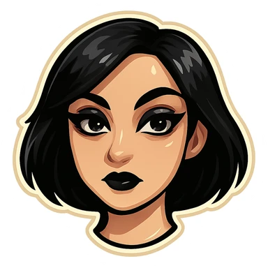 Make the lips small and thin, keep the style of a Telegram sticker, maintain black bob haircut and gothic makeup, with a clean background. sticker