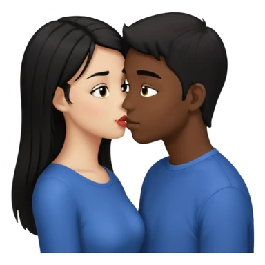 ragazza con i capelli neri pelle scura che da un bacio a un ragazzo moro occhi scuri tutti e due capelli lisci sticker