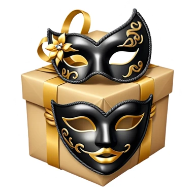 Gift wrapped with black rope and venetian mask sticker