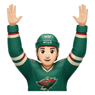 Minnesota Wild ice hockey player with hands in the air celebrating  sticker