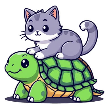 Lazy cat riding a turtle  sticker