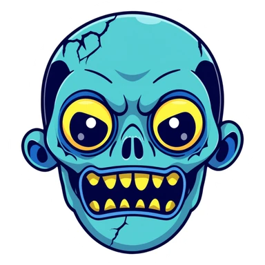 blue zombie face with bright glowing eyes and white outline sticker