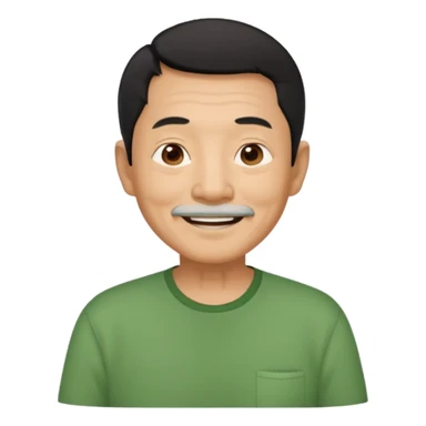 asian old man black short hair green shirt smiling sticker