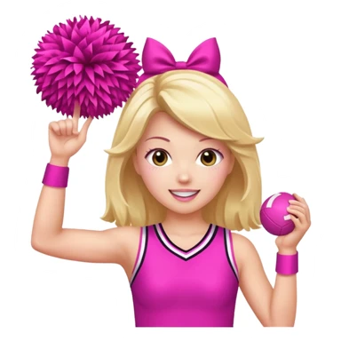 football cheerleader, hold a big cheering pom, pink and twinkle sticker
