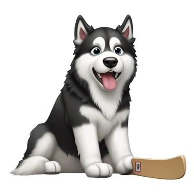 Black and White Alaskan Malamute playing hockey sticker