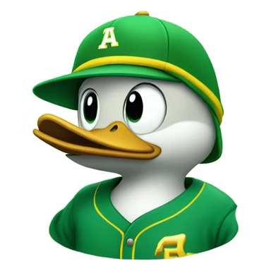 Cartoon mallard smiling with a green and yellow baseball hat on  sticker
