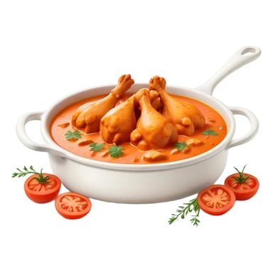 Cinematic Realistic Butter Chicken Dish Emoji, depicted with tender chicken simmered in a creamy tomato‚Äêbased sauce rendered with rich textures and dynamic, appetizing lighting. sticker