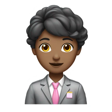 angelic black hair teacher in desk in grey pink uniform sticker