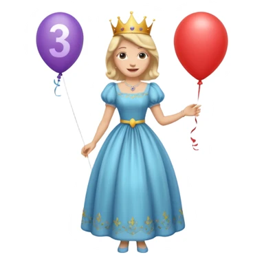 queen wearing dress, holding balloon in shape of number 3 sticker