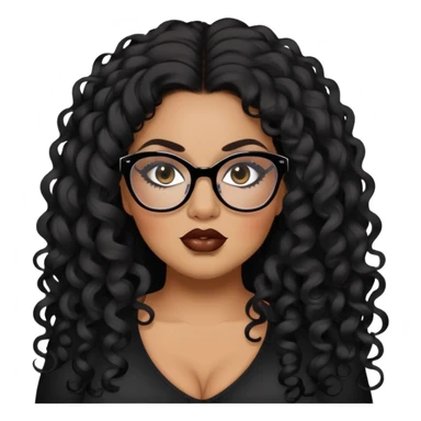 glasses, big plus size, darker tan skin, long black curly hair, baddie,pretty, makeup, lipliner, black eyeliner, long hair sticker