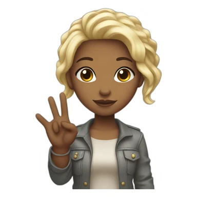 Chibi style female character with peace hands sticker