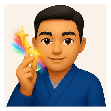 Add colorful motion blur to the finger snap action, keeping the blue blazer jacket and emoji style. sticker